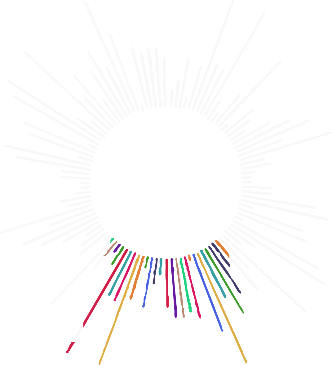 A starburst, multi-colored where it overlaps with the statue of Anselm